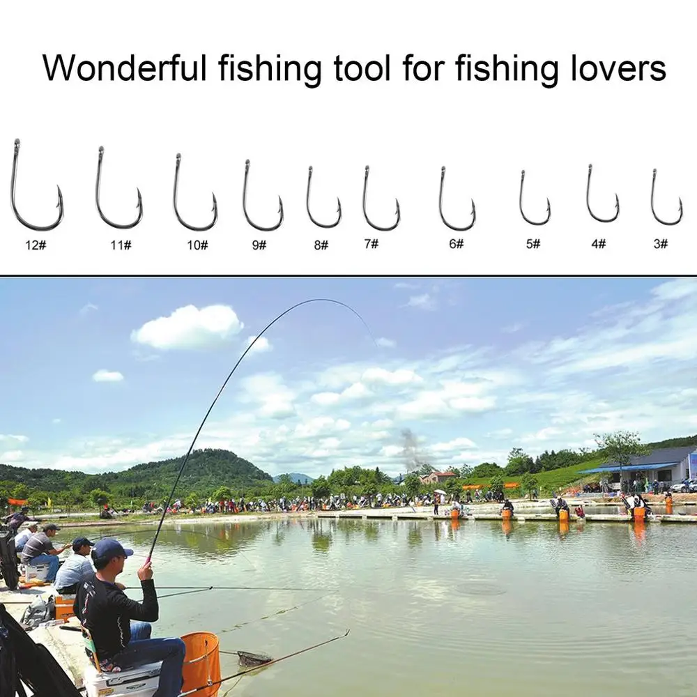 

100Pcs Carbon Steel Fishing Hook Fishhooks Durable Fishing Hooks with Hole Carp Fishing Tackle Box Top Quality