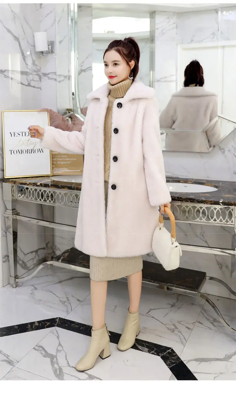 Одежда среднего возраста, пальто из искусственного меха ягненка, женская зимняя куртка, новые утепленные женские пальто, пальто из искусственного меха с отворотом, плюшевая Женская куртка