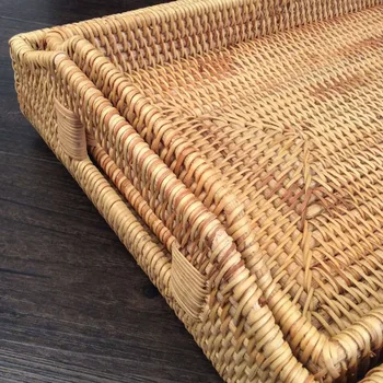 

2x Cutlery Tray Kitchen Tissue Rattan Storage Tray Fruit Plate Basket Candy Snacks Pastry Sun Dried Fish Dishes