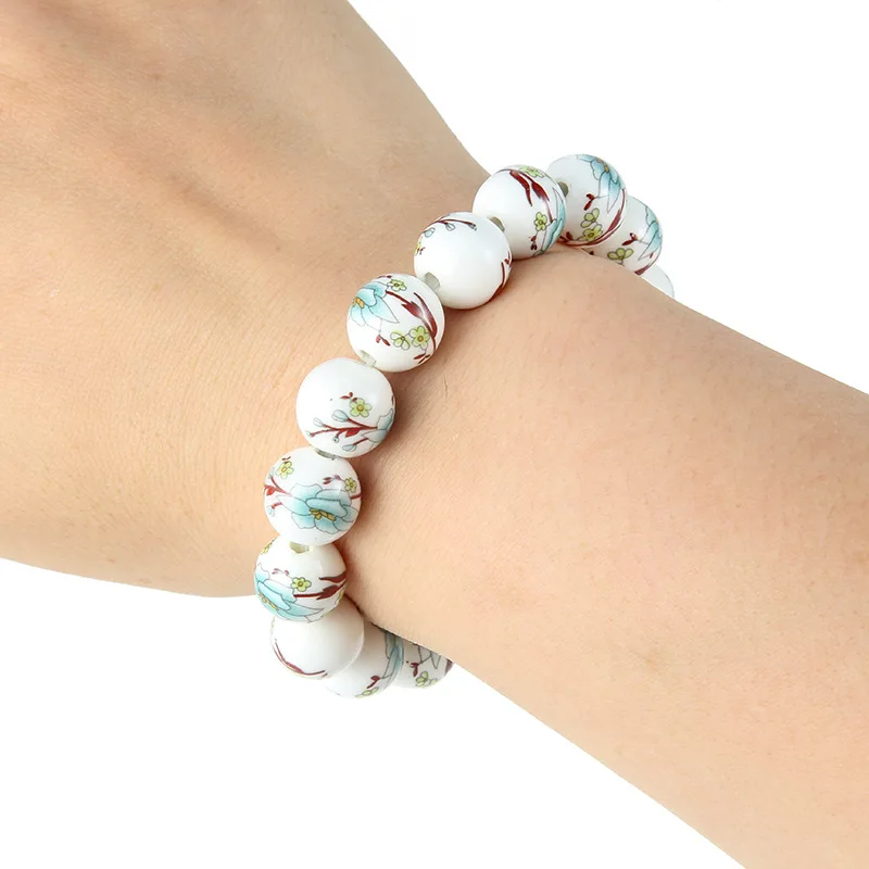 Ochoos Blue and White Porcelain Beads Bracelet OL Style Ceramics Accessories Made in China Creative Gifts Factory Price - (Metal Color: Plum Flower)