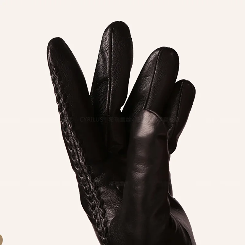 Кожаные мужские перчатки, теплые зимние осенние итальянские импортные перчатки из козьей кожи, теплые перчатки из натуральной кожи, зимние перчатки черного цвета