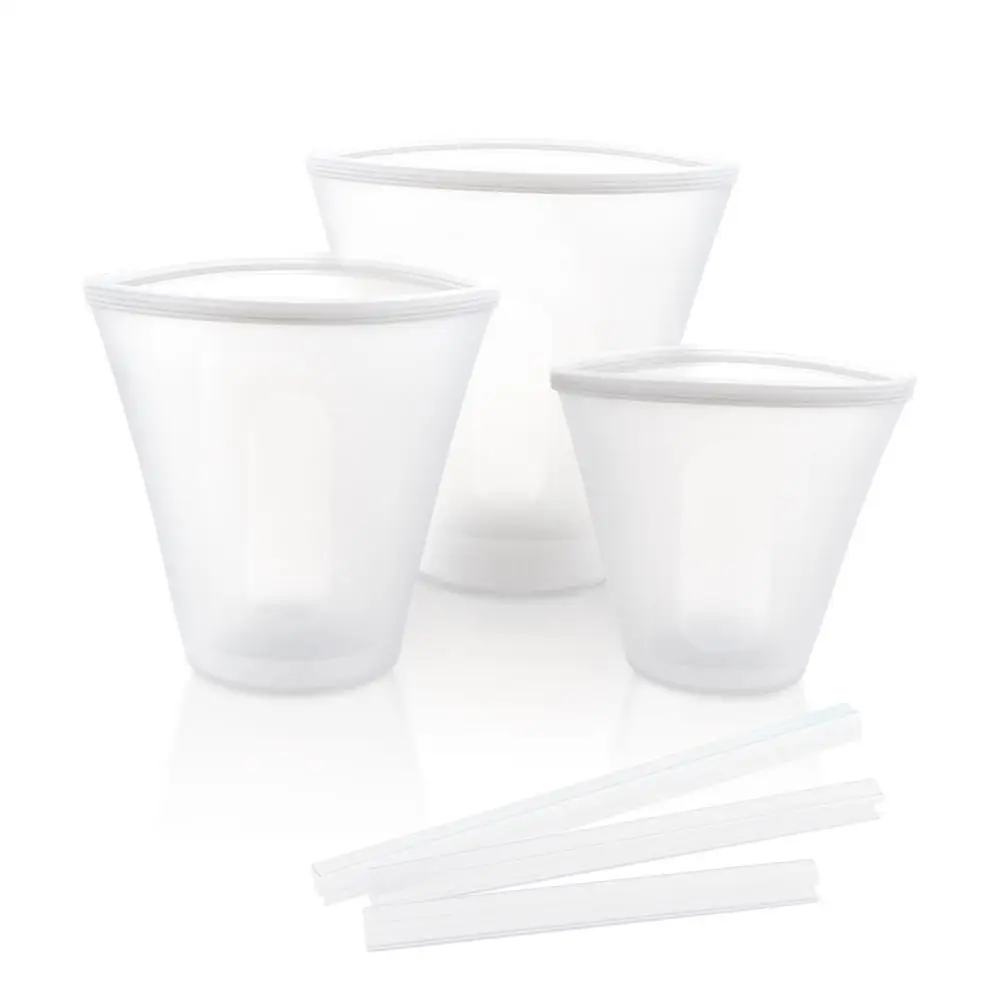 White Cup 3 шт силиконовые контейнеры для хранения продуктов миска для свежей еды органайзер для холодильника многоразовые стоьте вверх молнии закрывать мешок фрукты овощи чашка с уплотнением - Цвет: White Cup