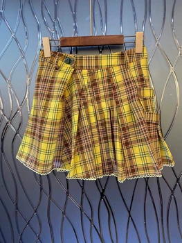 

2020 Spring and Summer New Women's Lining Decoration A- line Plaid All-match Short Skirt 710