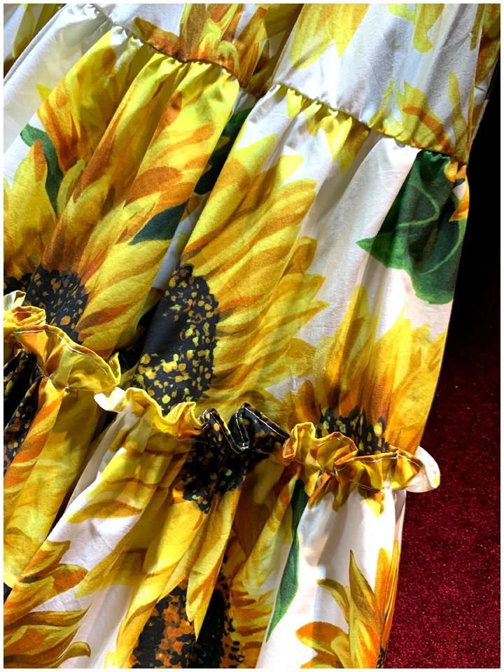 Svoryxiu подиумная летняя подсолнуха Хлопковое платье с принтом женский сексуальный топ с открытыми плечами праздничные оборки Спагетти ремень платья