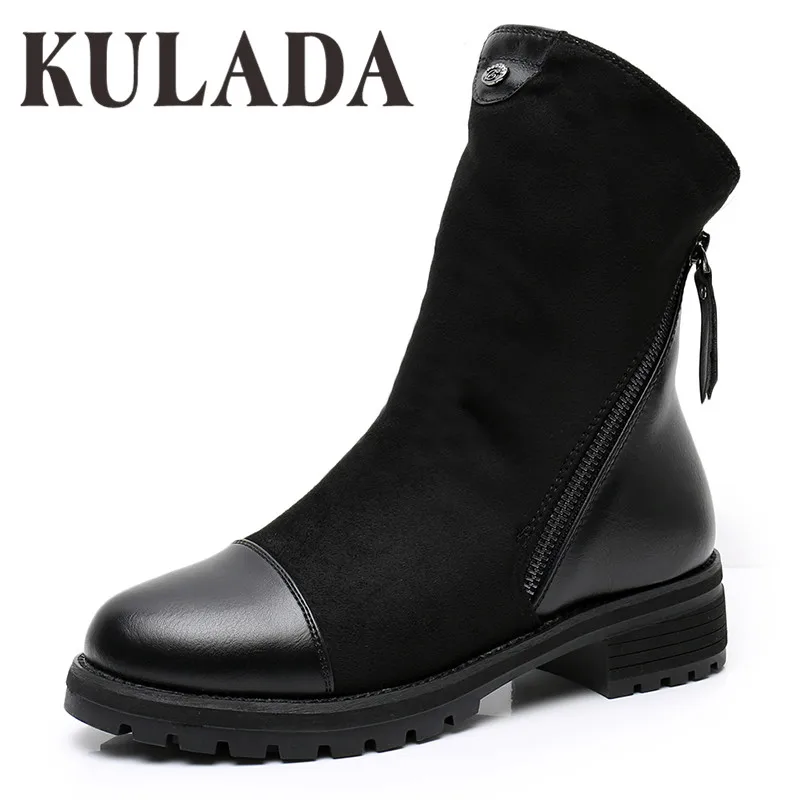Женские ботинки KULADA из искусственной замши модные сапоги до середины икры на