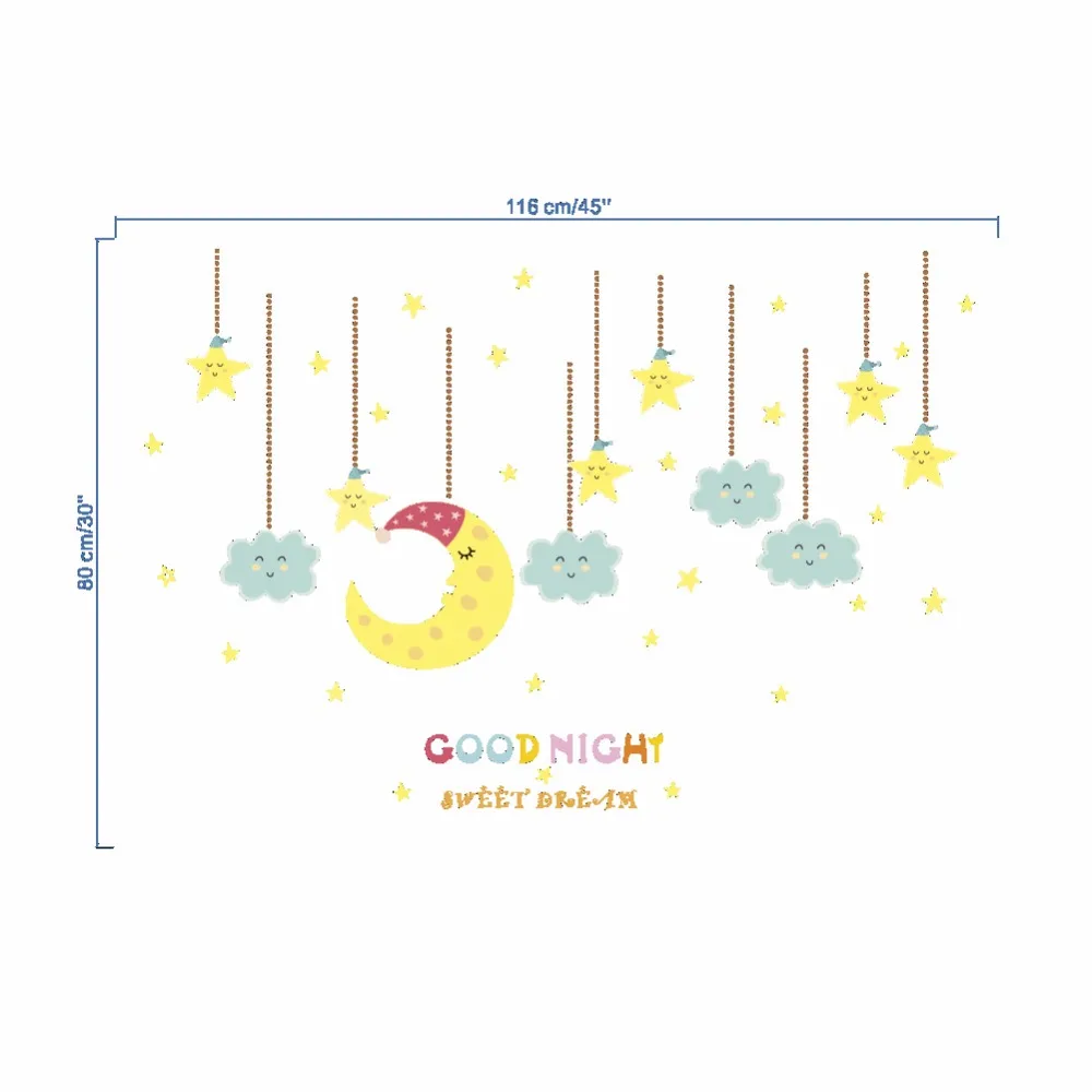 Hangintg Moon Stars Wall Stickers Goodnight For Kids Room Living Room Home Decoration
