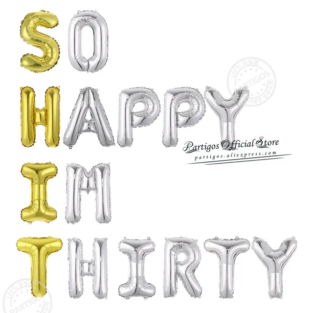 15Pcs/Set 12/16Inch Mixed Rose Gold Foil Letter Balloons 30th Birthday Party Decorations So Happy Im Thirty Balls Banners gold set 2