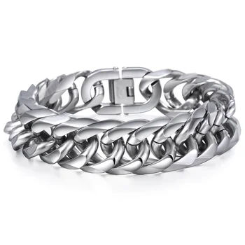 

18/22mm Heavy 316L Stainless Steel Bracelet Big Curb Cuban Link Silver Color Rombo Chain Wristband Male Jewelry 7-11inch HB286A
