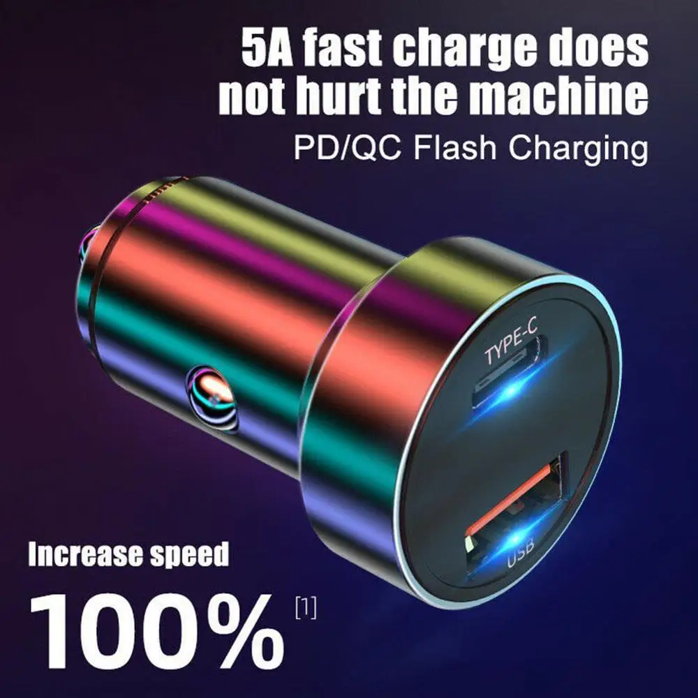 

New Hot Car Charger USB Type-C Port Fast Charging Alloy LED Screen Charger For Vehicle Vehicle Charger