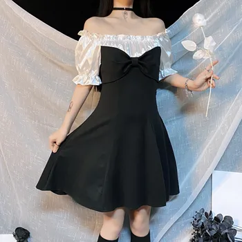 

Gothic style vintage palace lolita dress off shoulder puff sleeve kawaii dress gothic lolita op sweet girl victorian dress 2020