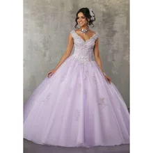 Лавандовые Бальные платья бальное платье с открытыми плечами Тюль аппликации из бисера Дешевые Сладкие 16 платьев