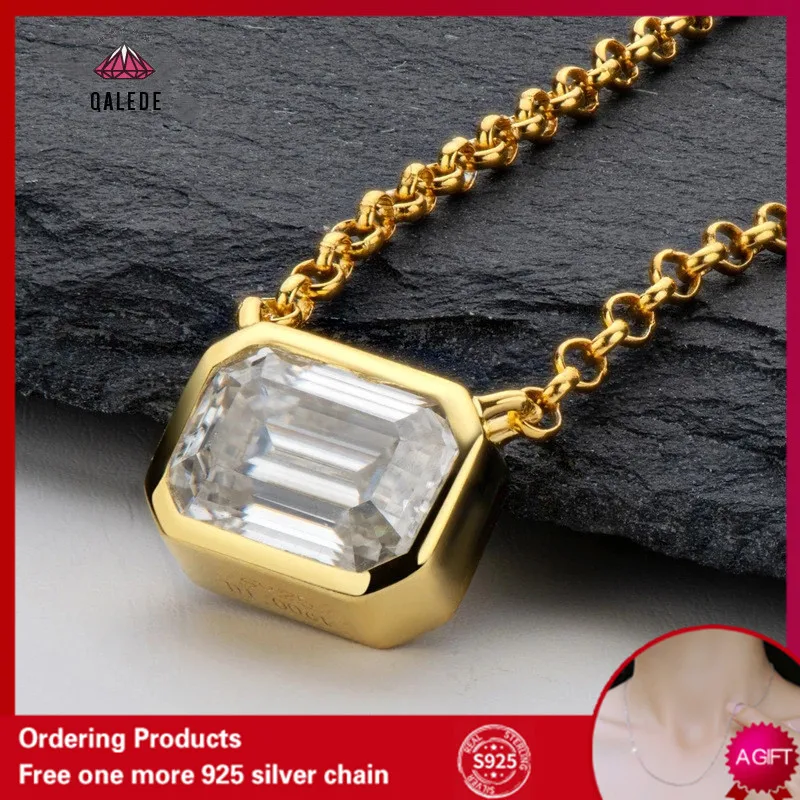 QALEDE Ladies Necklace Emerald Cut 1 Carat Moissanite Classic Light Luxury Sterling Silver Clavicle Chain | Украшения и