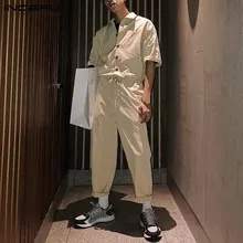 INCERUN модная мужская рабочая одежда с коротким рукавом простые комбинезоны бегунов Кнопка свободные шикарные мужские повседневные штаны комбинезон уличная