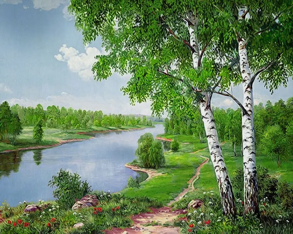 Painting By Numbers Tree Lake Hand Painted DIY Kits Drawing Canvas Landscape Wall Art Home Decor 40*50 cm | Дом и сад