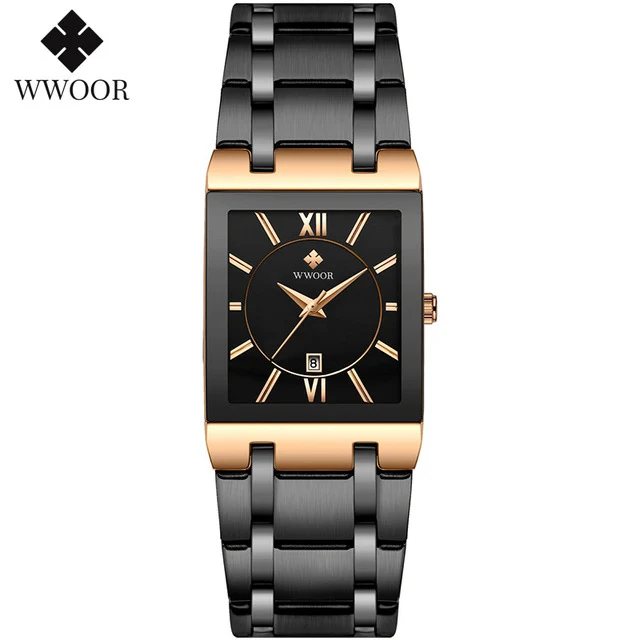 WWOOR New Design Women Bracelet Watches Top Brand Luxury Gold Square Quartz Watch Ladies Dress Waterproof Wrist Watch Gift Clock 