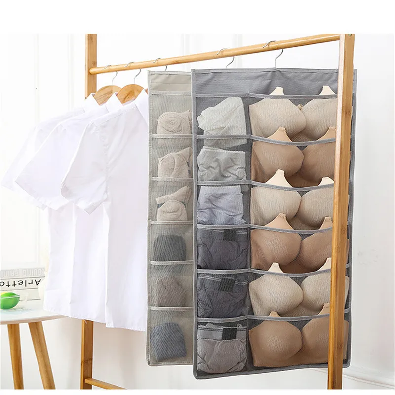 Wall Door Hanging Storage Bag Double Side Underwear Bra Socks Sorting Bag Closet Wardrobe