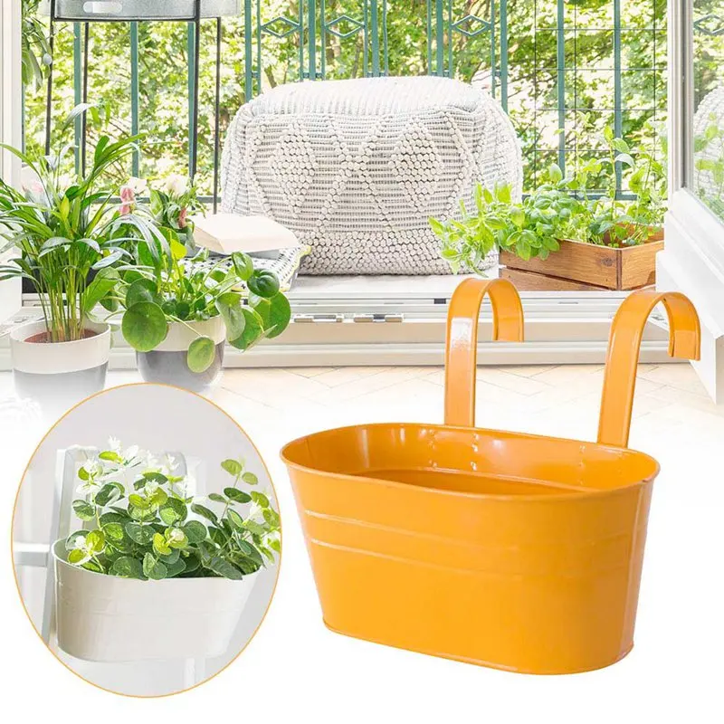 

Nordic Style Detachable Hook Flower Pot Wall-mounted Wrought Iron Solid Color Hanging Flower Pot Balcony Garden Home Decoration