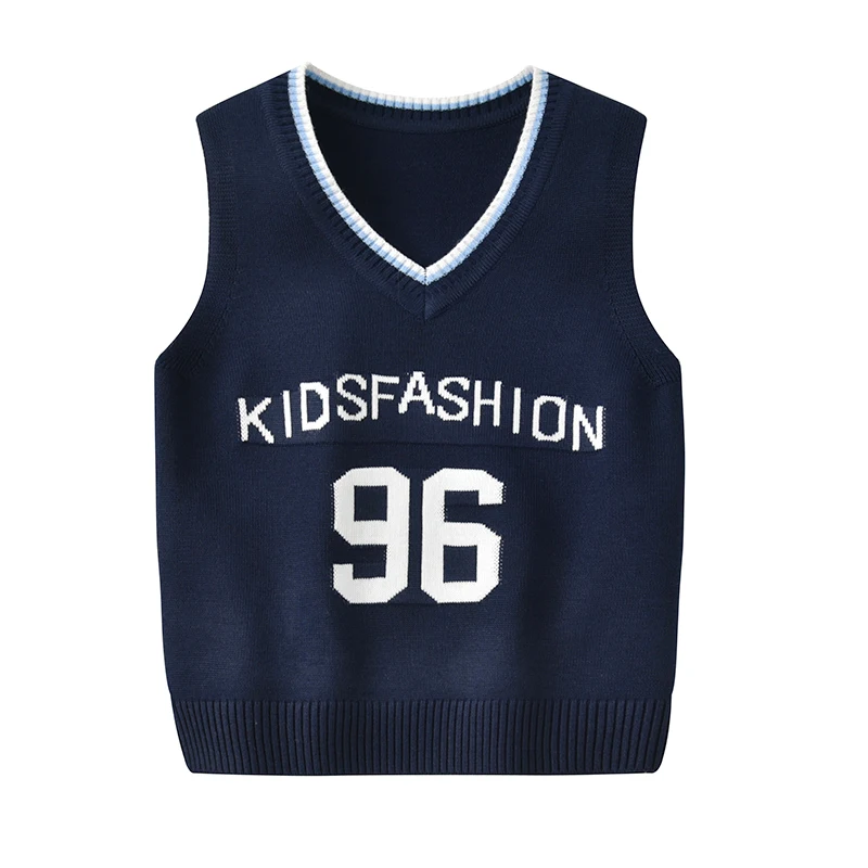 navy blue Детская одежда, жилеты для детей 2-9 лет, Хлопковый вязаный жилет с v-образным вырезом и надписью, вязаная одежда для мальчиков и девочек, свитер, жилеты - Цвет: navy blue
