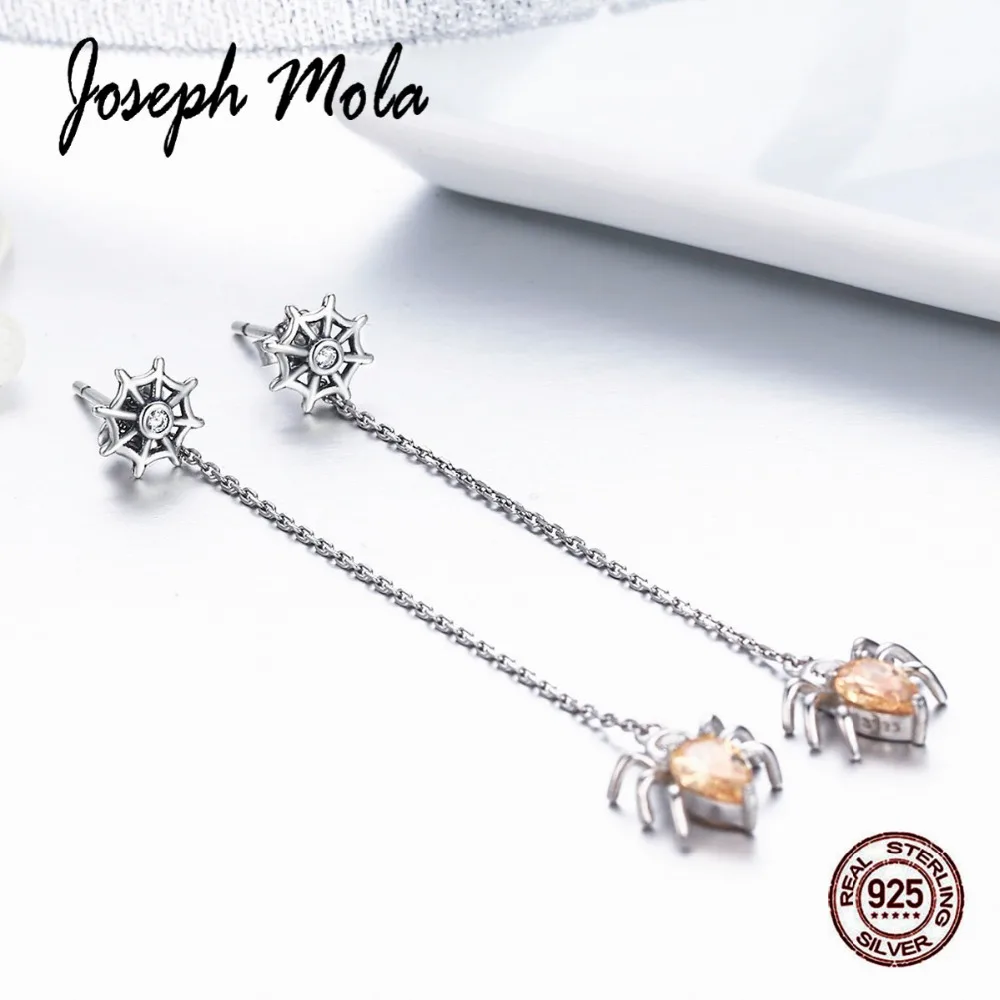 

Joseph Mola 925 Sterling Silver Trendy Dazzling Swinging Yellow Spider CZ Stone Long Drop Earrings for Women Party Dating Gift