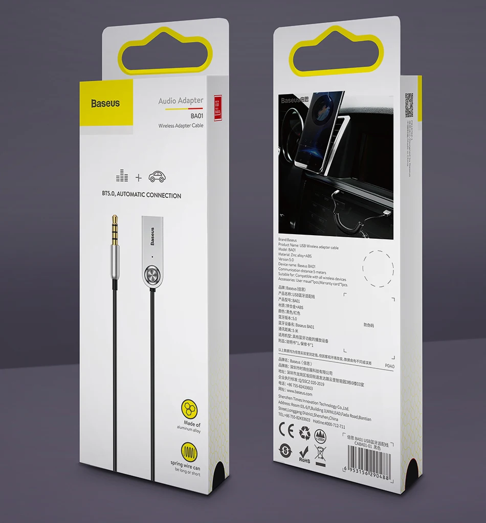 5.0 Carro AUX 3.5mm Bluetooth Adaptador Cabo
