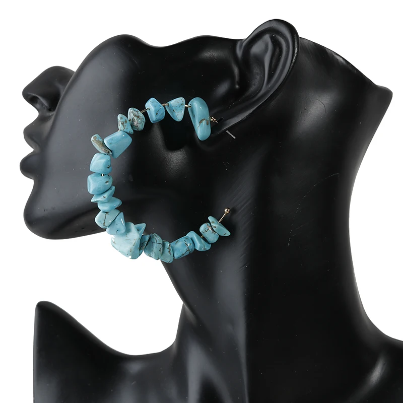 AMORCOME Bohemia Beads серьги-кольца для женщин новые винтажные красные синие каменные массивные серьги Открытый круг вечерние ювелирные изделия подарок