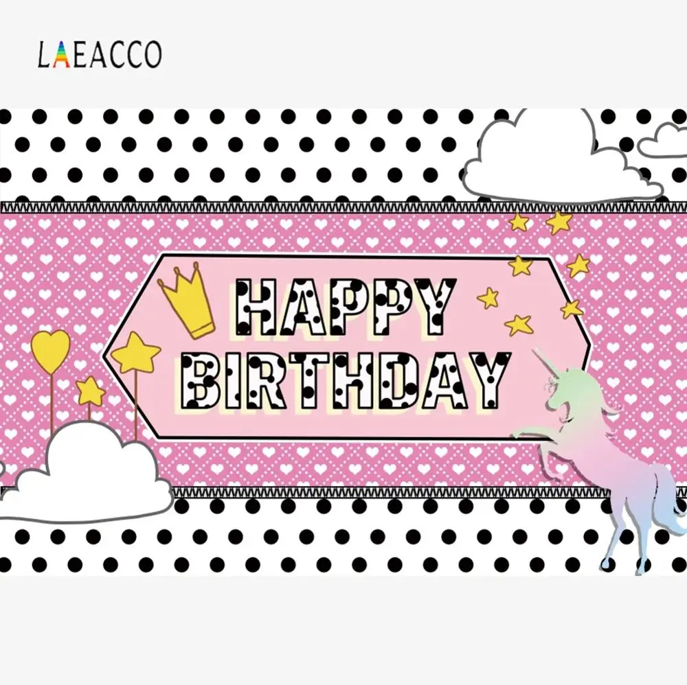 Laeacco Polka Dots White Clouds Unicorn Baby Birthday Photography Backgrounds Customized Photographic Backdrops for Photo Studio