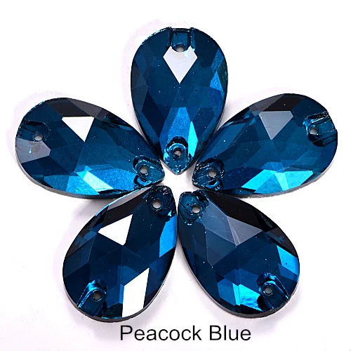 Peacock Blue Каплевидные стразы, много цветов, пришивные стразы с плоской задней стороной, стеклянные хрустальные каплевидные стразы, свадебное платье F0155 - Цвет: Peacock Blue