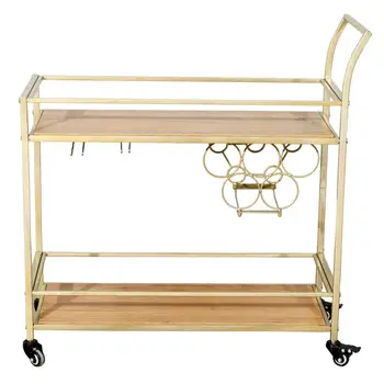 

Metal Wine Rack Cart-gold 76.2x31.1x82.5 Gold Metal Frame Wooden Board Suitable For Bar Party Festival