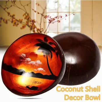 

Round Natural Coconut Shell Bowl 12-15cm Handmade Painted Landscape Bowl Kitchen Tools Tableware Home Decoration Dinnerware