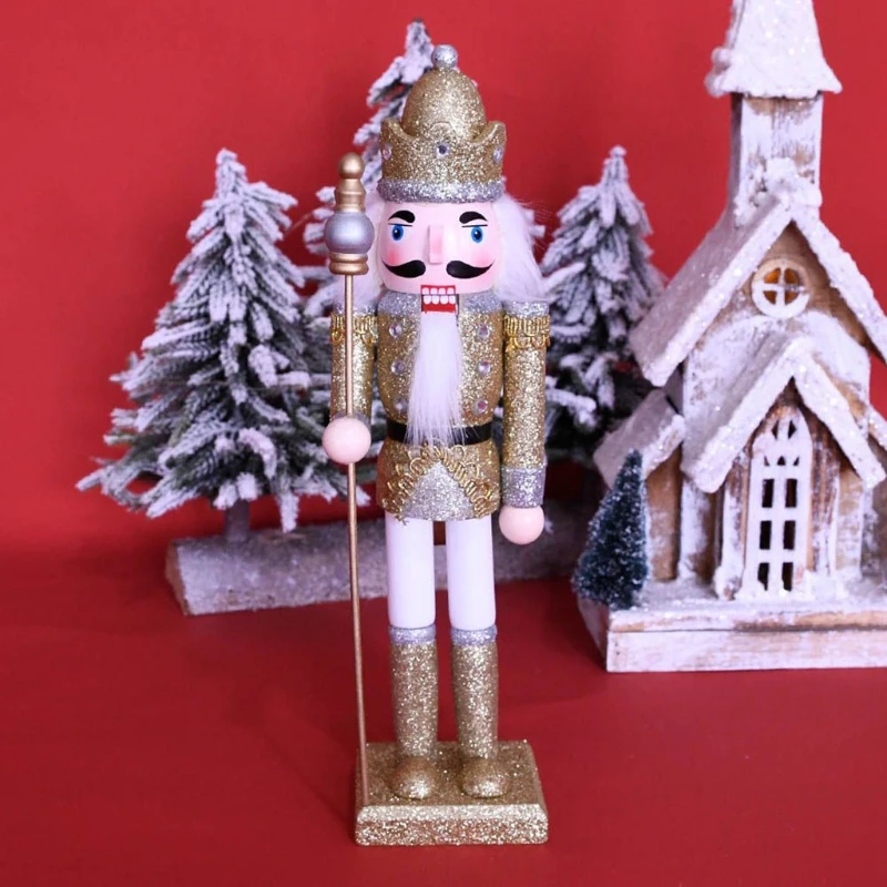 25cm Wooden Nutcracker King Soldier Puppets Doll Christmas Ornaments Decor Gifts