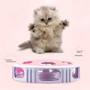 

Kitten Cat Round Glowing Hot Selling Safety Portable Durable Electric Turntable Feather Teasing Pet Interactive Toys