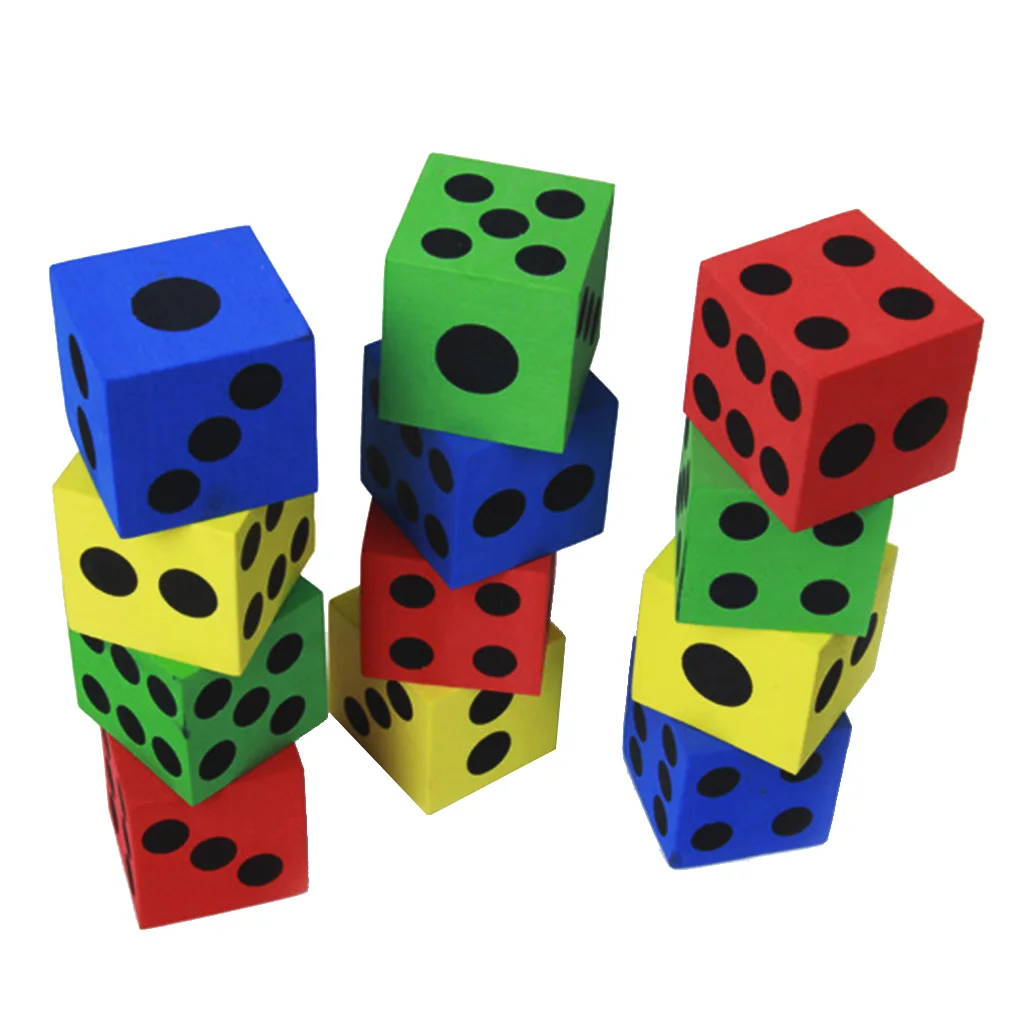 12pcs MOULDED FOAM DICE 3.8cm Kids Child Room Activities Games Math Teaching