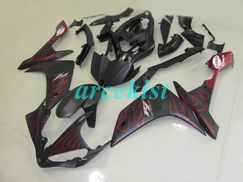 4 подарки ABS прессформы Мотоцикл Обтекатели подходит для Yamaha YZF-1000-R1 2007 2008 07 08 обтекатель кузова набор красное пламя матовый черный - Цвет: same photo show