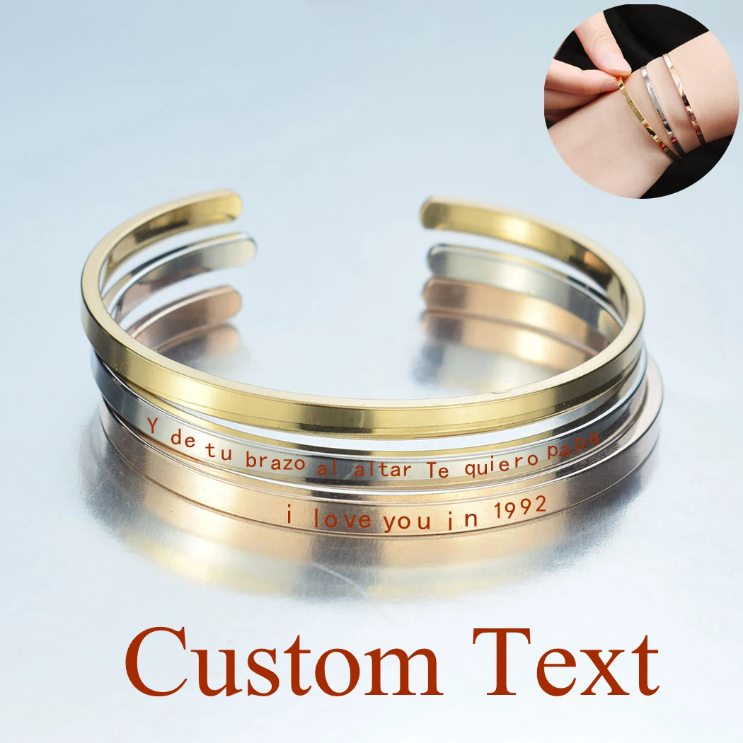 

Personalized Engraved Custom Name Text Words Copper Alloy Cuff Bracelet Bangle Jewelry Customize Bracelet for Women Men