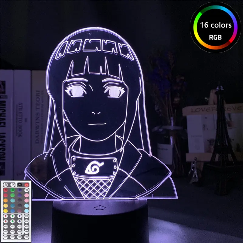 Anime Naruto Hyuga Hinata Figure LED 3D Night Light Acrylic LED Decorative Night Lamp Kid Children Bedroom 3d Desk Light Toys