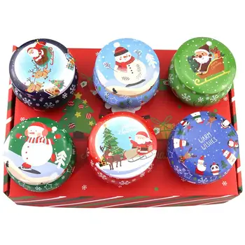 

6pcs Christmas Tinplate Round Ball Boxes Candy Storage Can Santa Claus Snowman Gift Sweets Biscuit Cookie Box