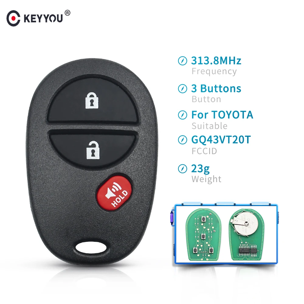 KEYYOU GQ43VT20T 315Mhz Complete Car 3 Buttons Remote Key For Toyota