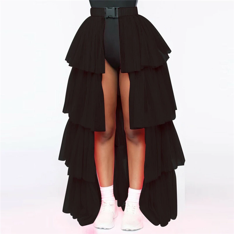 Black Long Новая модная женская эластичная юбка с высокой талией прозрачная сетчатая макси юбка женская сексуальная однотонная пляжная Клубная одежда для вечеринок Лето - Цвет: Black Long