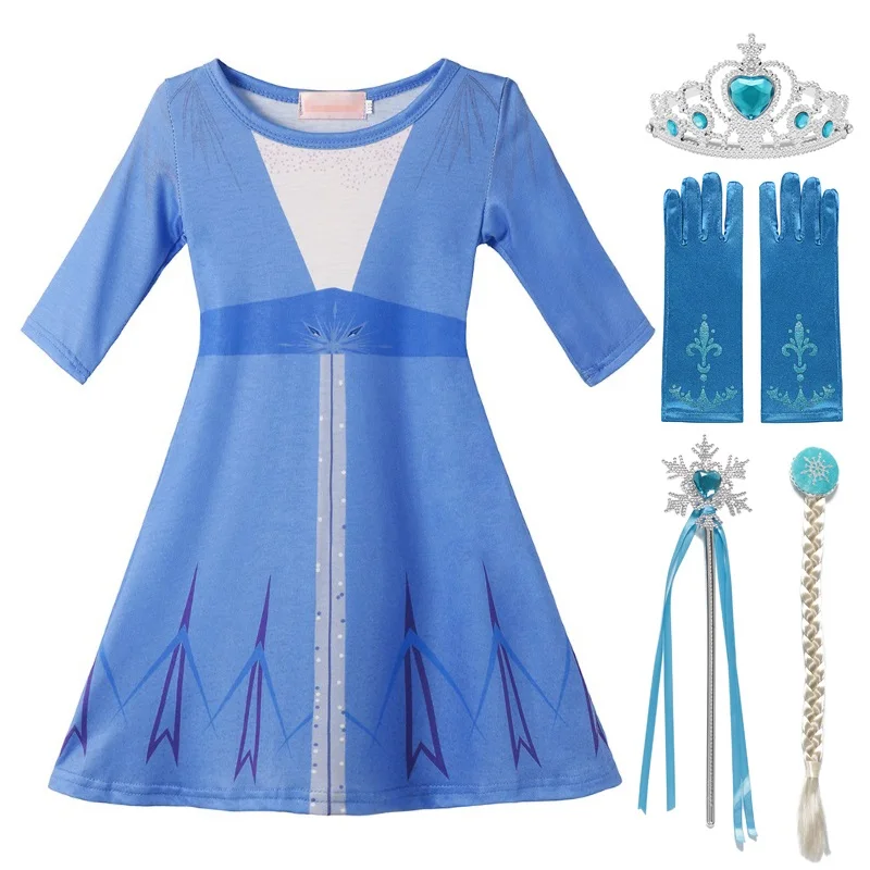 Dress Set 03 Повседневная одежда с 3D принтом «Эльза 2» нарядное платье принцессы для девочек, маскарадный костюм на день рождения, Рождество, вечеринку для детей от 4 до 10 лет - Цвет: Dress Set 03