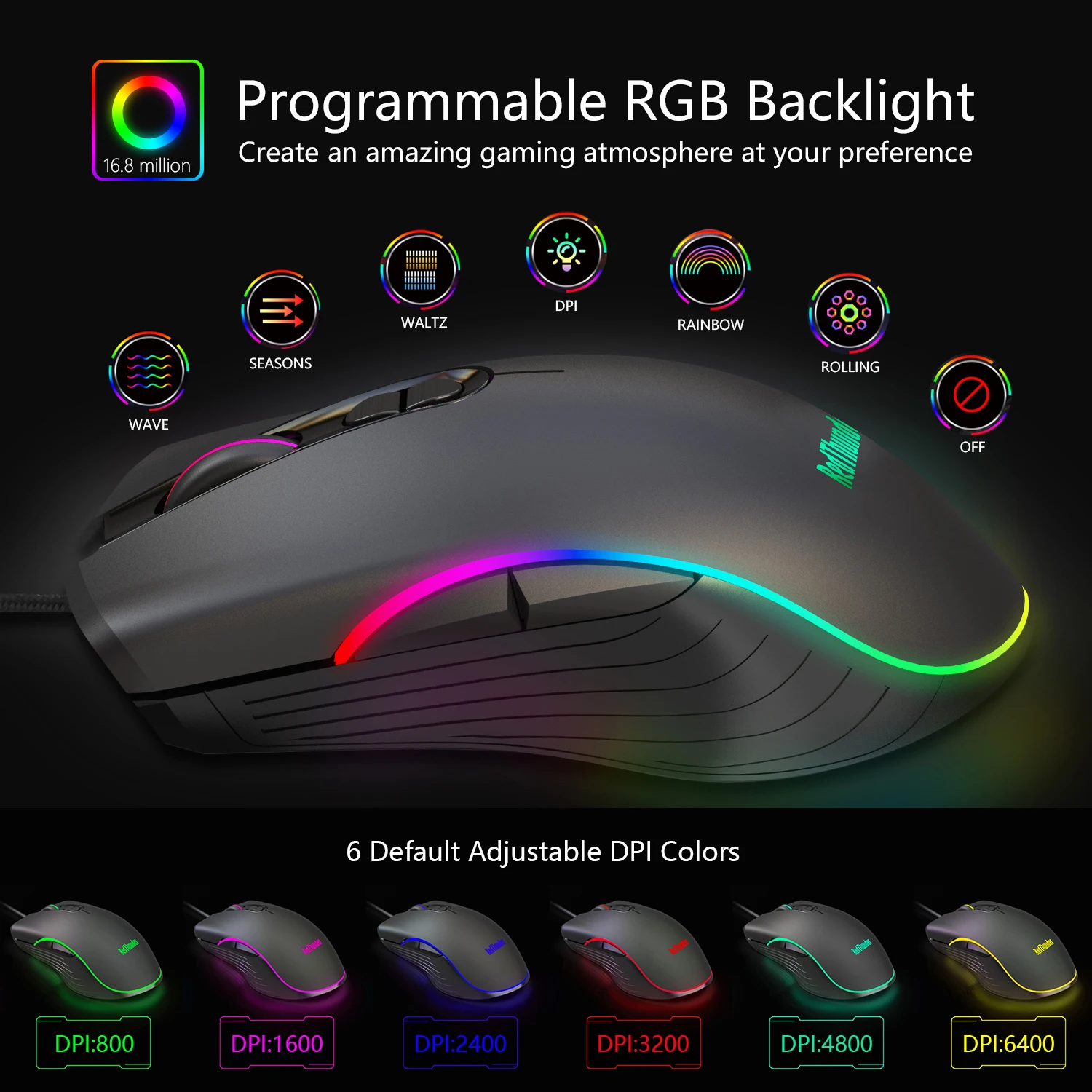 Redthunder um-handed gaming keyboard rgb backlit 6400dpi