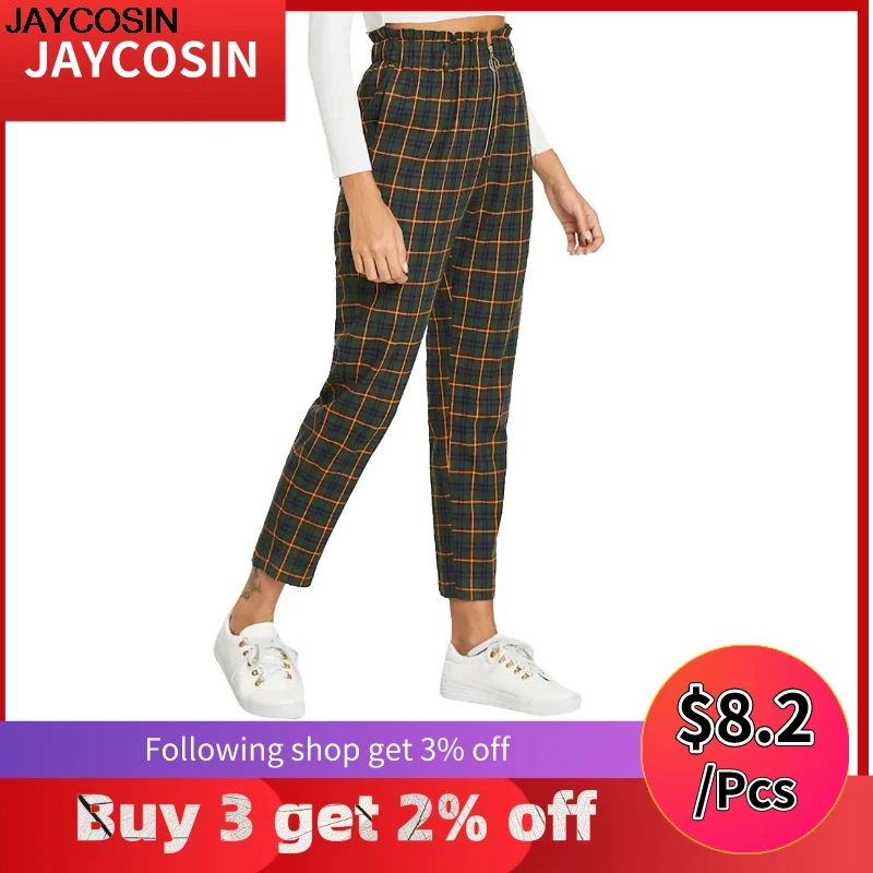 Модные женские брюки JAYCOSIN с высокой талией длинные на молнии рисунком в клетку