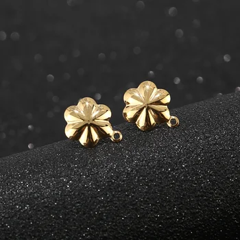 

10pcs/lot Stainless Steel Ear Stud Golden flower Components Earring Cabochon Ear Studs Findings for Earring Making
