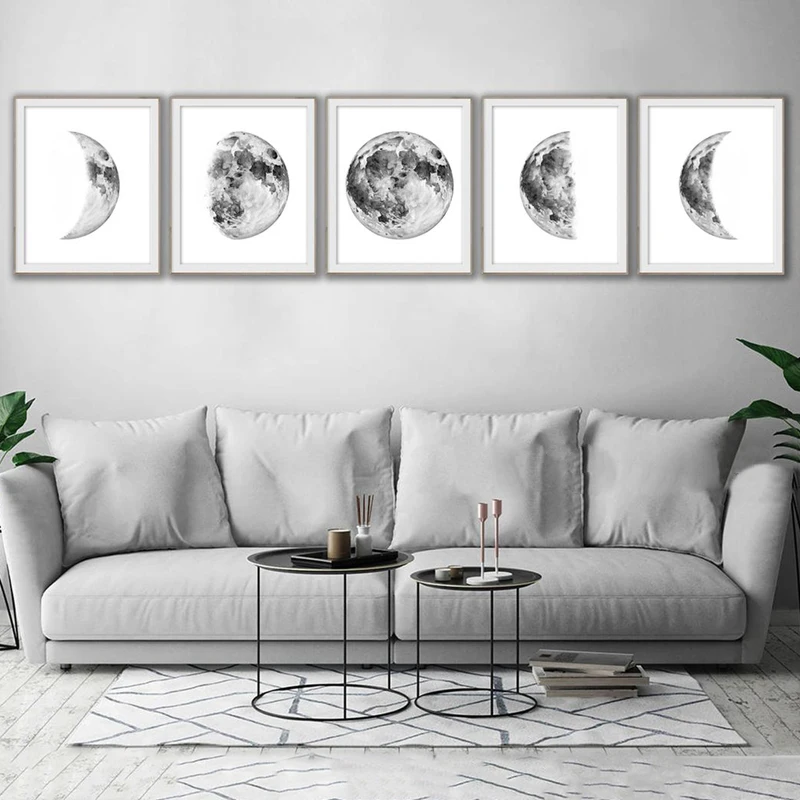 Black and white moon wall art canvas print bedroom home decor