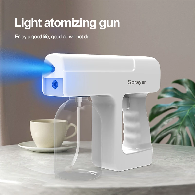Pulverizator dezinfectant electric wireless de 300 ml, pulverizator cu abur cu lumină albastră nano, pistol de dezinfectare pentru biroul de acasă_voghion.com