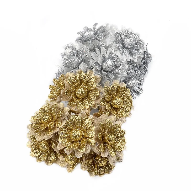 6pcs Silk Artificial Gold Flowers Bouquet For Wedding Decoration