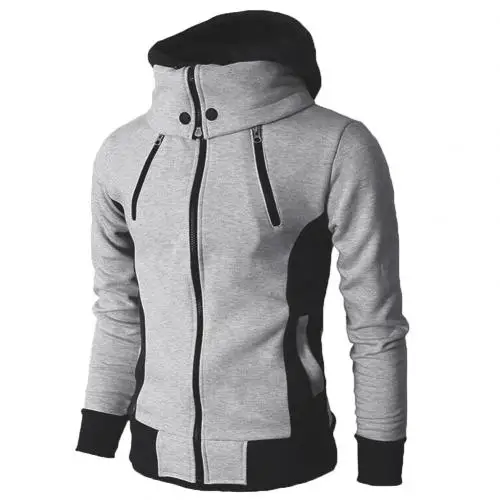 Light Gray Размера плюс шикарный Для мужчин поддельные 2 шт. Цвет толстовки с капюшоном с длинным рукавом на молнии куртка пальто - Цвет: Light Gray