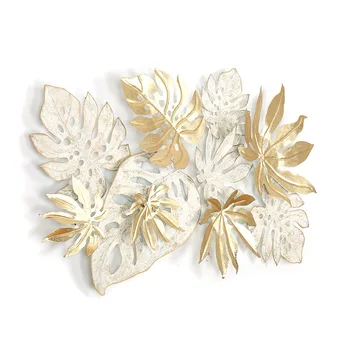 

Wall Hanging Goldleaf Leaf Mural 3D Livingroom Wall Decoration Crafts European Style Home Decoration R1355 Creative Wrought Iron