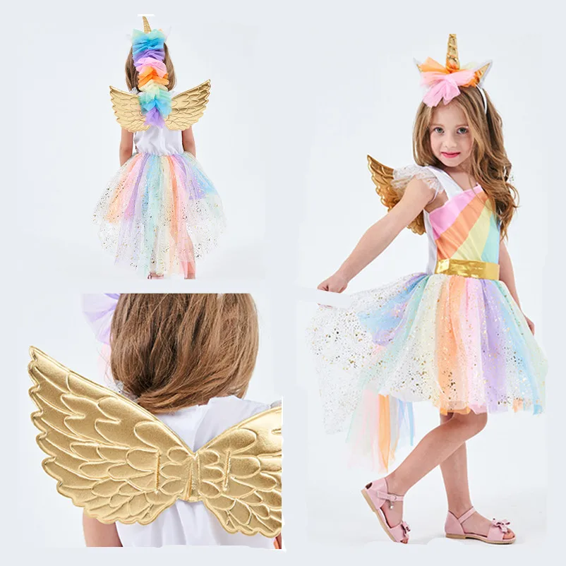 

Fancy Sequined Heart Designed Unicorn Dress for Girls Unicorn Party Rainbow Kids Dresses for Girls Princess Girl Easter Costume