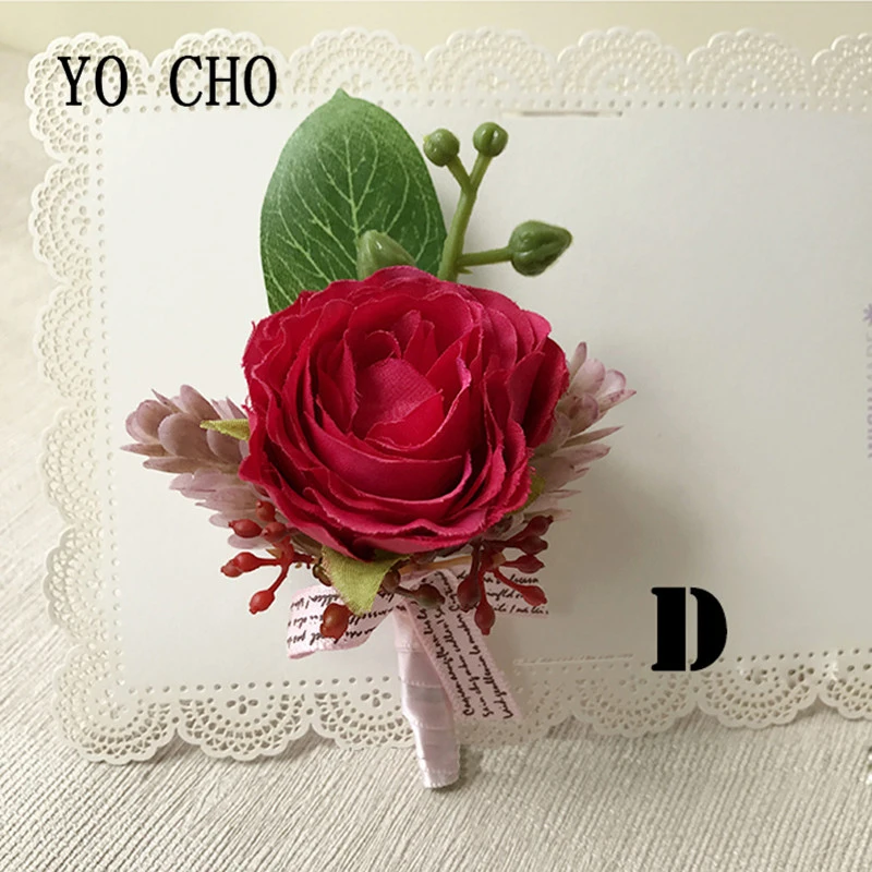 

YO CHO Artificial Roses Boutonniere Men Brooch Wedding Corsage Boutonniere Pin Flowers Mariage Wedding Corsages and Boutonnieres