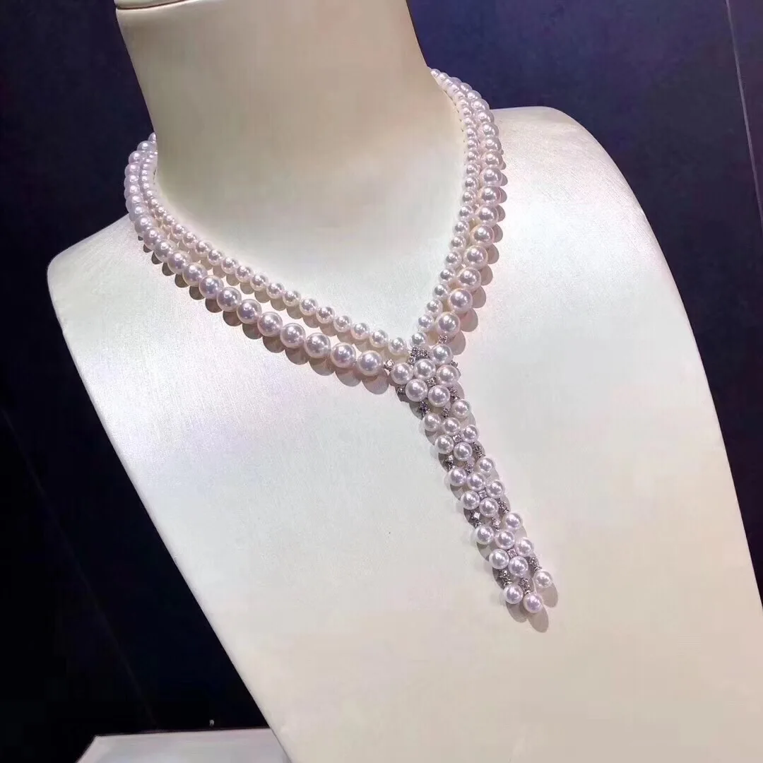 Fine Jewelry Natural Fresh Water 4-7mm White Peals Multi Layers Necklaces for Women Fine Pearls Necklaces